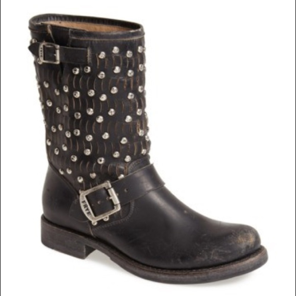 Frye Brand New Black Distressed studded boots Sz 7